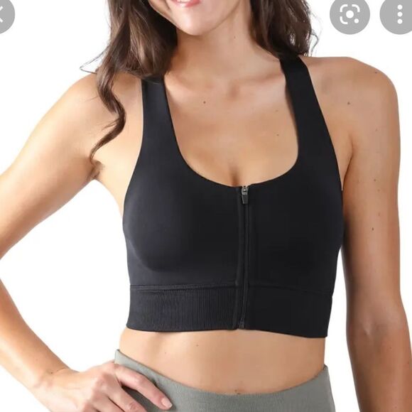90 Degree by Reflex  Front Zip Seamless Sports Bra Black - Picture 1 of 9